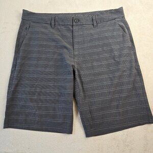 Hang Ten Board Shorts Size 38 Gray Stripe Lightweight Drawstring Golf Beach Surf